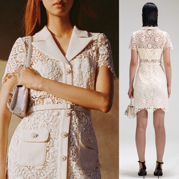 Self Portrait Cream Rose Lace Mini Dress - Picture 2 of 12